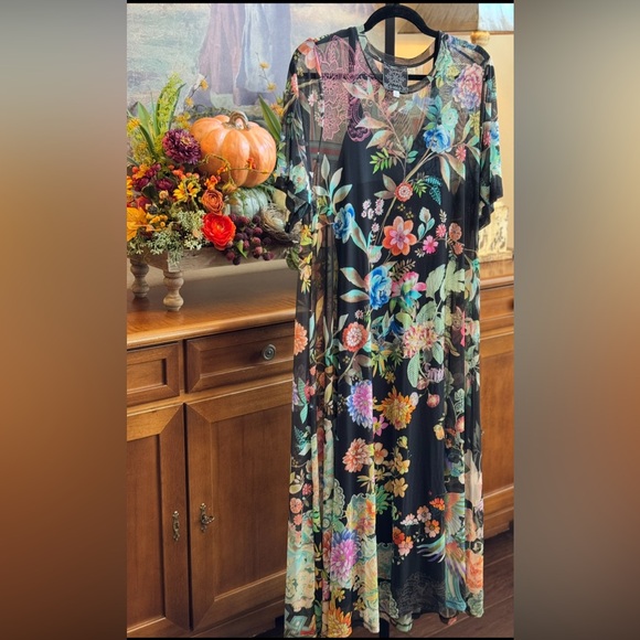 Johnny Was Black Floral Midi Dress - Picture 6 of 12